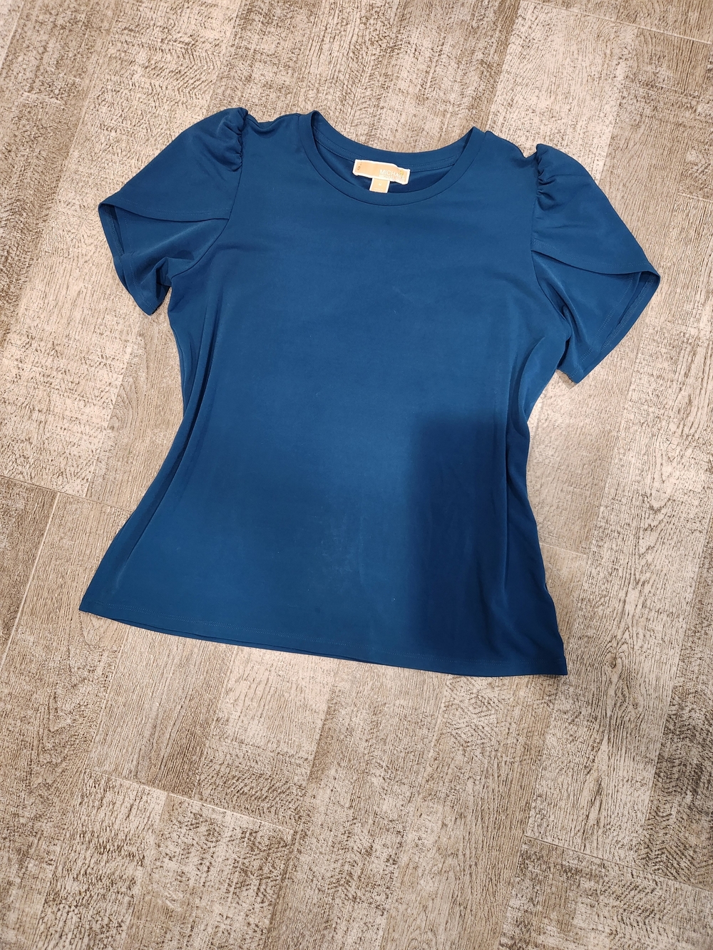Michael Kors Teal Puff Sleeve Crewneck Top